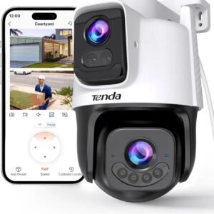 Tenda CH9 Dual Lens Outdoor WiFi Surveillance Camera, Wi-FI 6 PTZ 360°, Patrol Mode, Colour Night Vision, Sound/Light Alarm, Human/Vehicle Detection, IP65